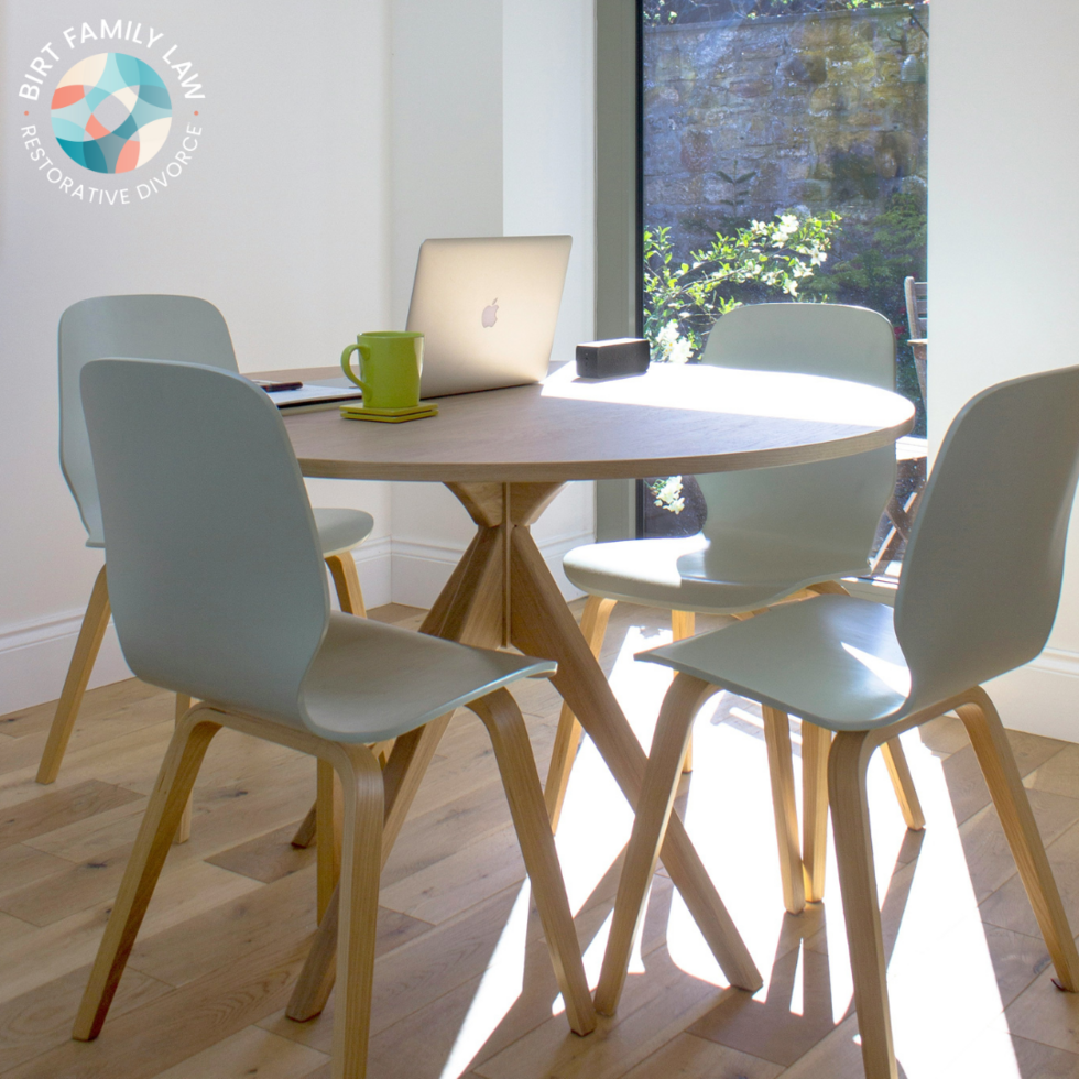 Collaborative Divorce meeting table at Birt Family Law office in Wheaton, Illinois.
