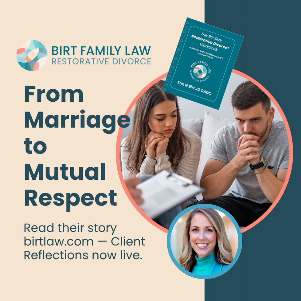 Restorative Divorce® success story — young couple transitions from marriage to mutual respect through mediation with Birt Family Law.