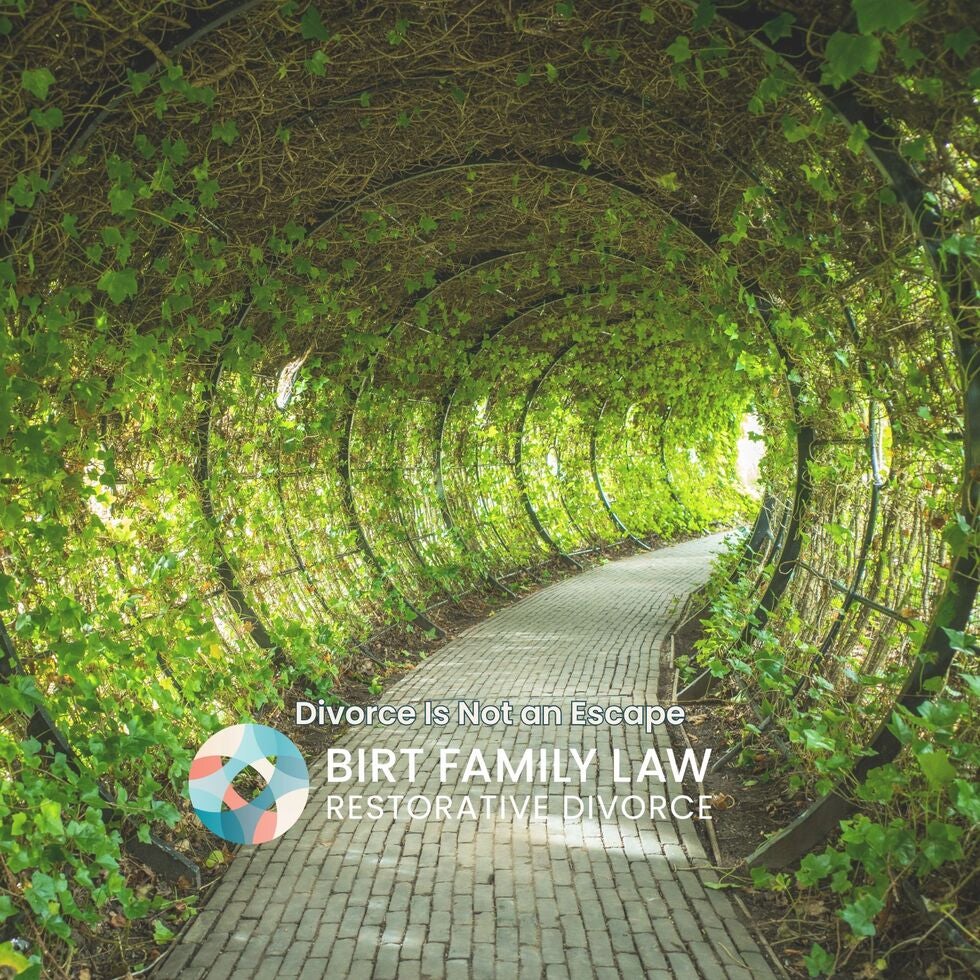 Garden pathway with circular arbors symbolizing a thoughtful path forward in divorce for families in DuPage County, Illinois.