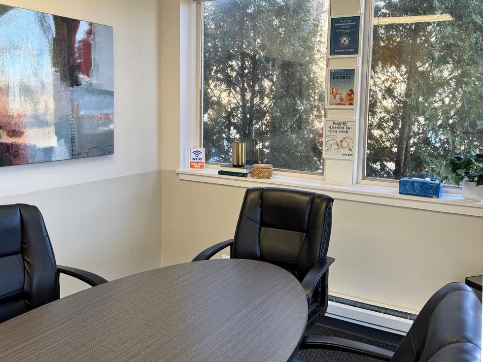 Conference room used for divorce mediation and legal guidance meetings in DuPage County