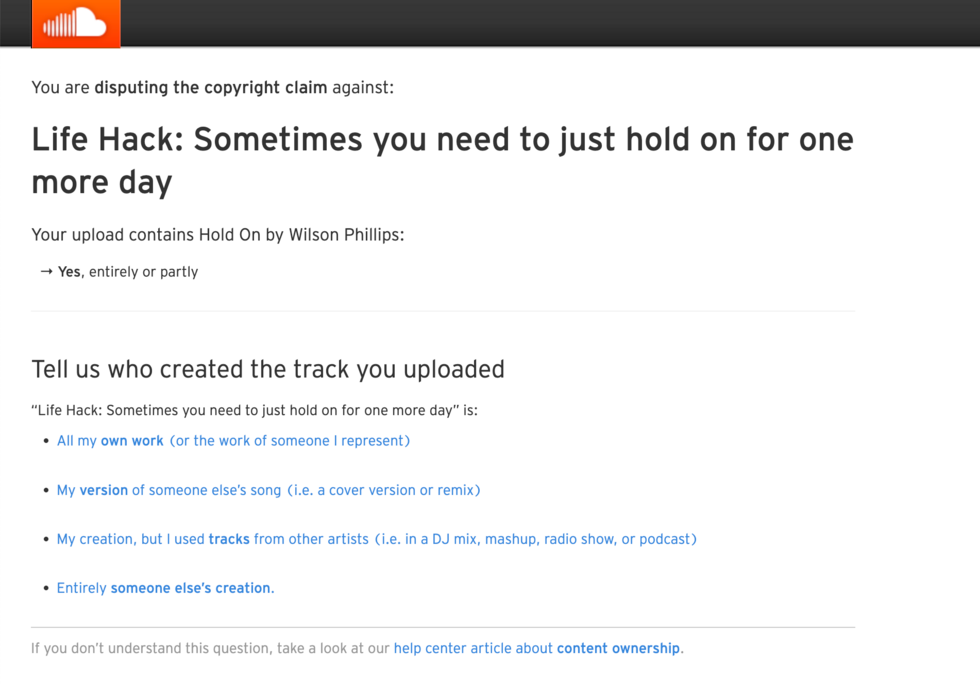 soundcloud music dispute page