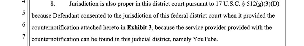 DMCA counter notice jurisdiction agreement