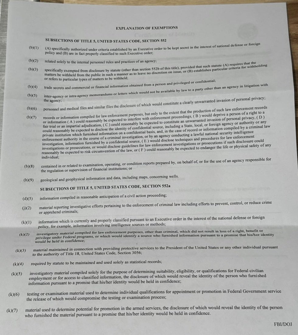 FOI exemptions from DOJ
