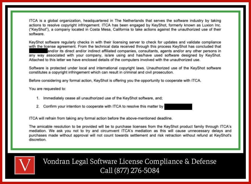 ITCA software demand letter