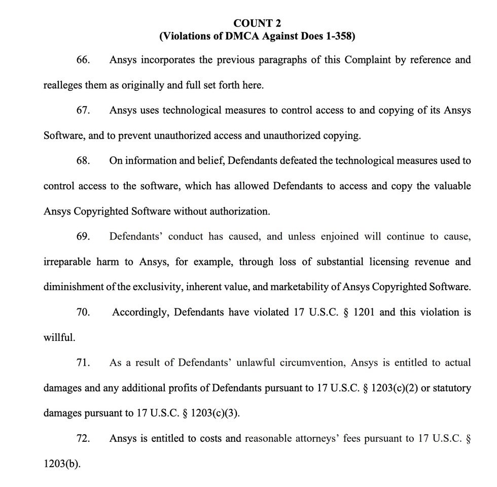 ANSYS DMCA 1201 CLAIM