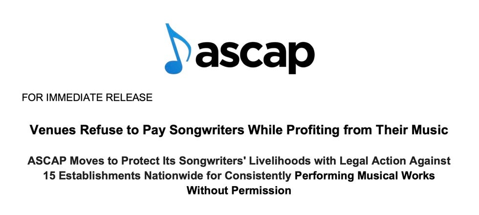 ASCAP infringement public notice