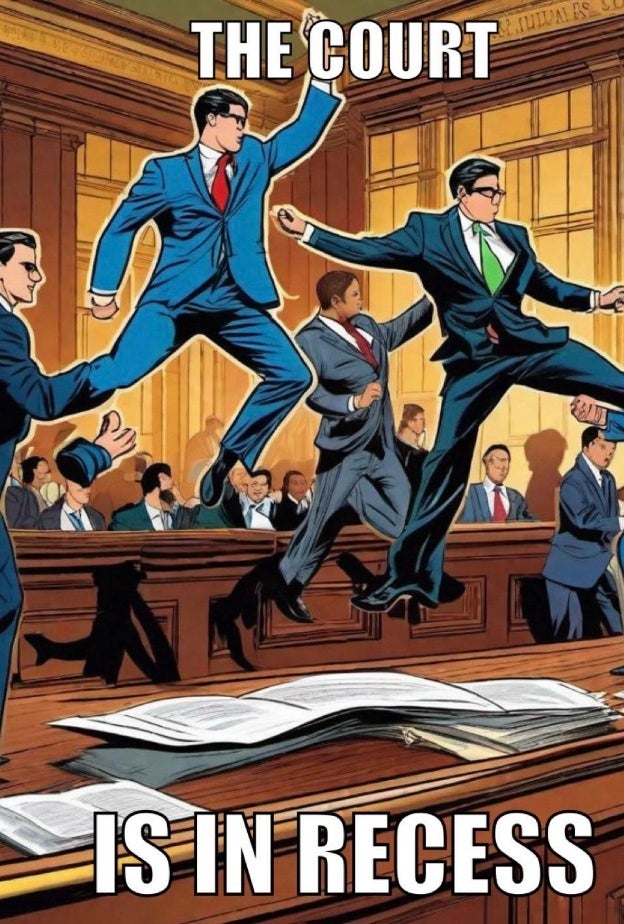 lawyers jumping on a table