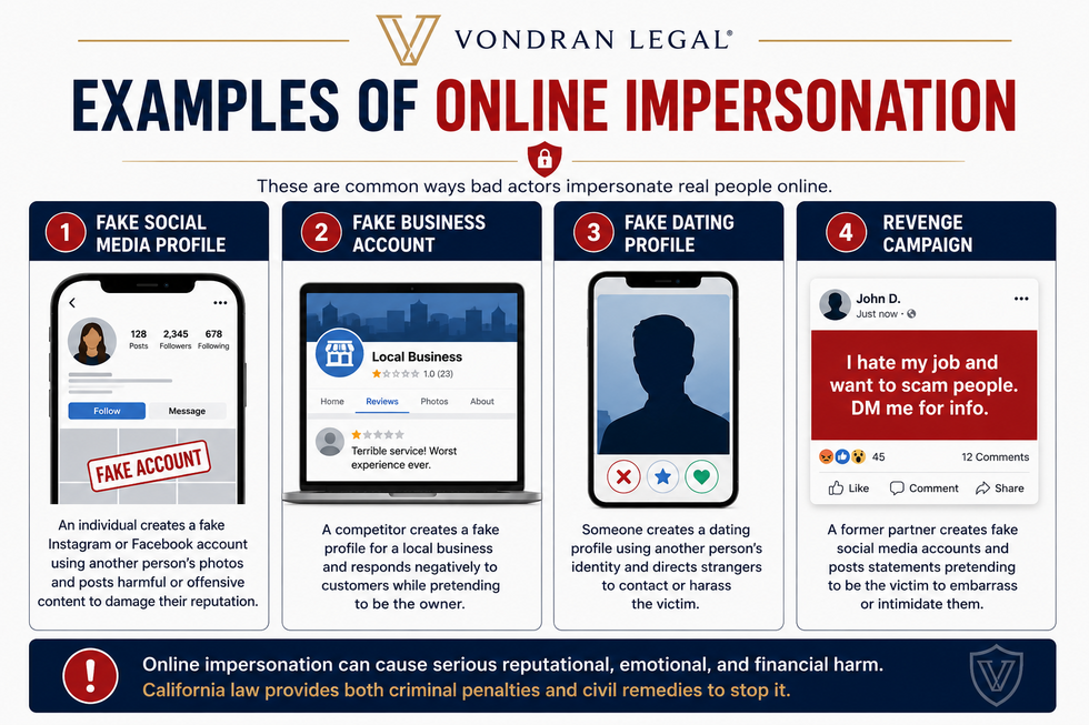 Examples of Online impersonation do you have a claim? 