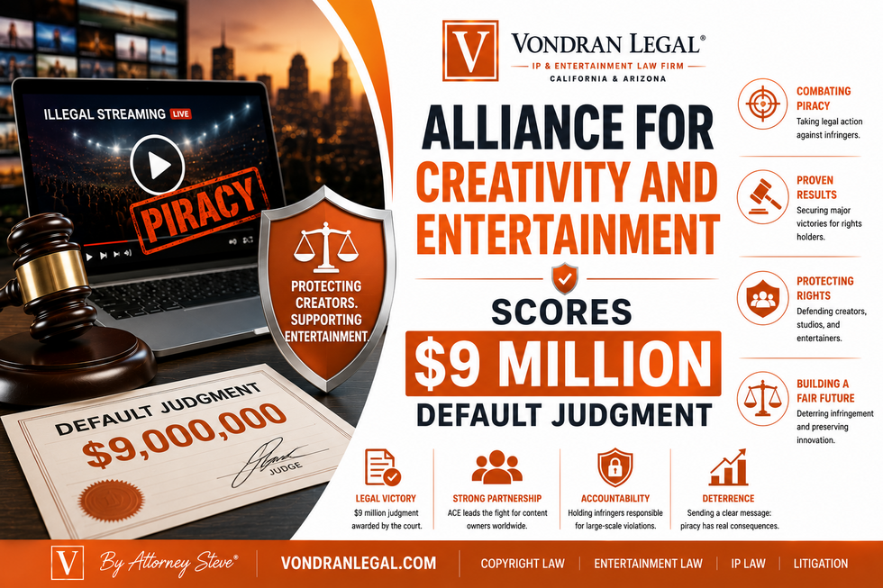 ALLIANCE FOR CREATIVITY AND ENTERTAINMENT SCORES 9 MILLION DEFAULT JUDGMENT