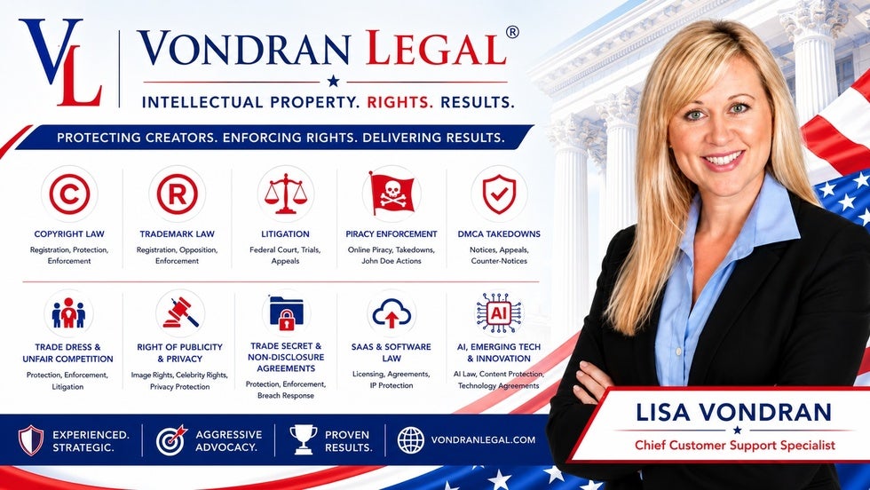 LIsa Vondran ad showing our legal practice areas