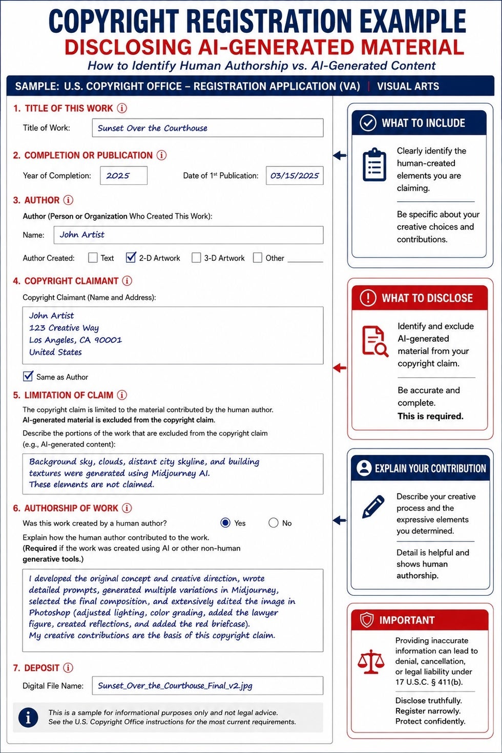 Disclosing AI elements in copyright registration