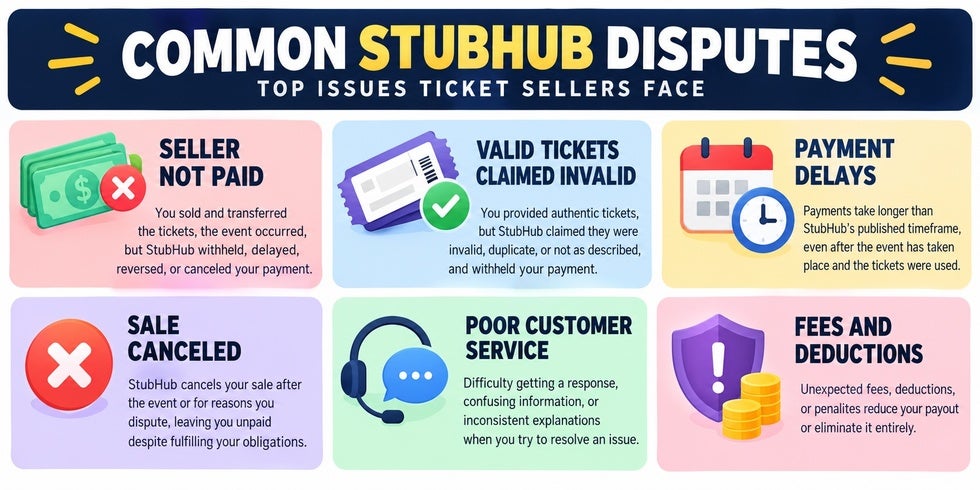 graphic showing common StubHub seller disputes