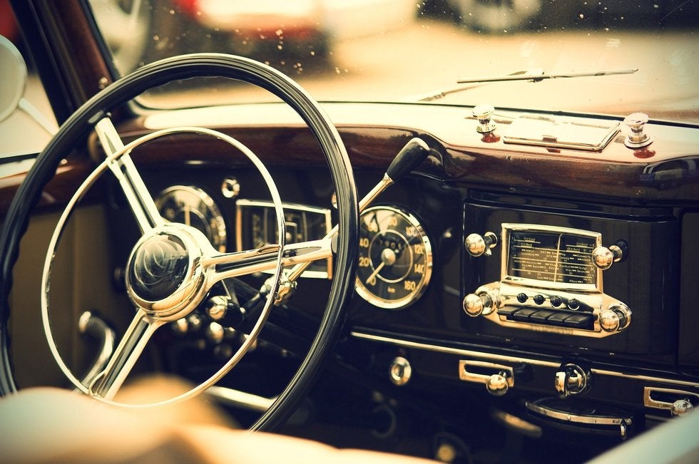 Interior of old automotive steering wheel