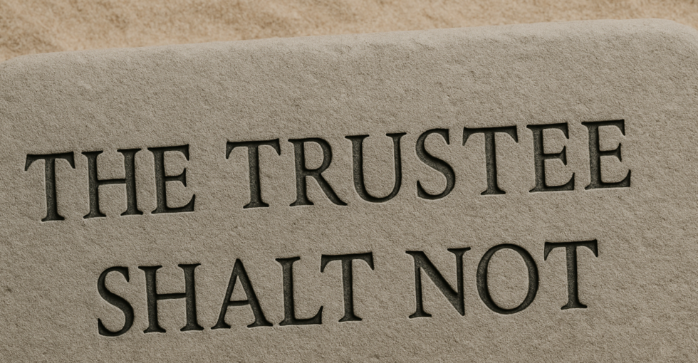 Image of Stone Tablet with "The Trustee Shalt Not" Written