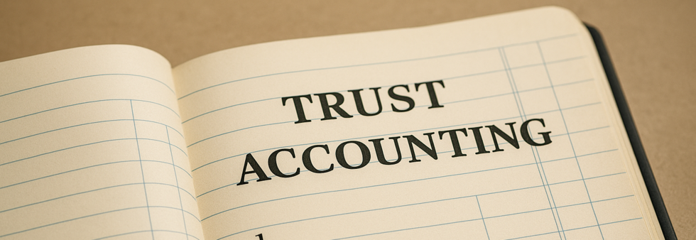 Image of a ledger with "Trust Accounting" Written