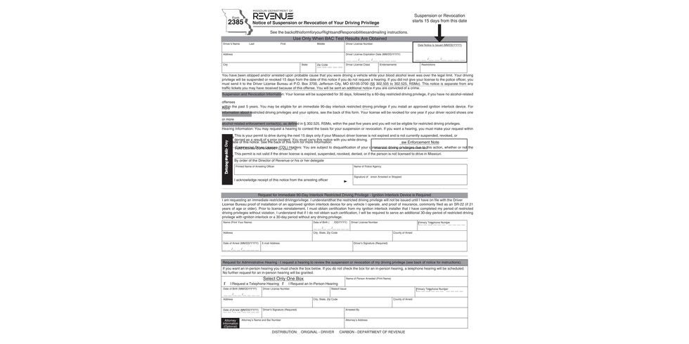 Missouri Form 2385