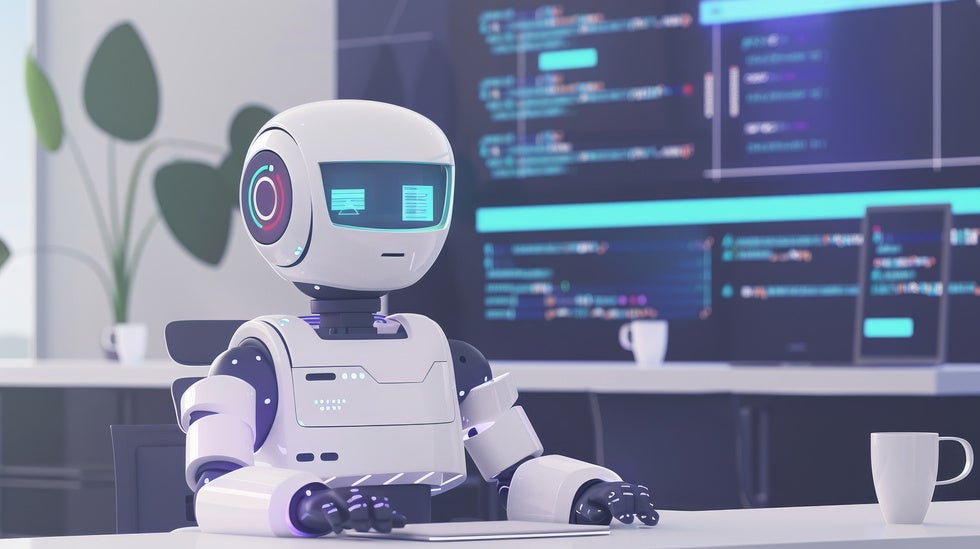 Robot at a computer