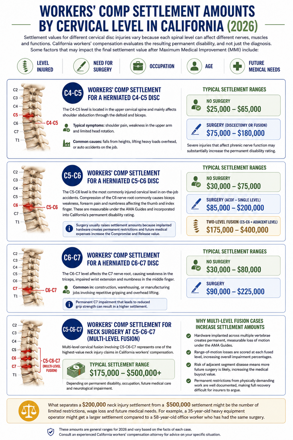 Cervical spine workers comp calculations