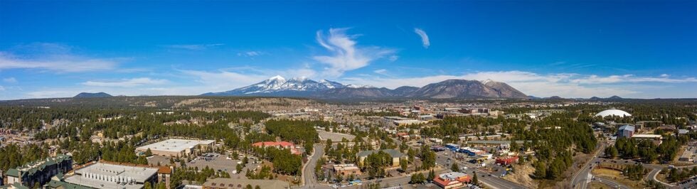 Aerial panorama of Flagstaff, Arizona, the northern Arizona city served by Throneberry Law Group mesothelioma lawyers