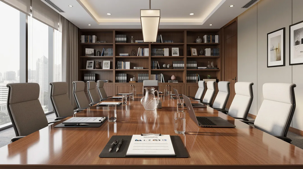 The image depicts a professional office setting featuring neatly arranged bookshelves and a conference table set up for a client meeting, ideal for discussions on Medicaid planning for married couples in New York, including topics like community spouse resource allowance and spousal impoverishment protections. The environment conveys a sense of professionalism and readiness to assist clients with their Medicaid eligibility and asset management needs.