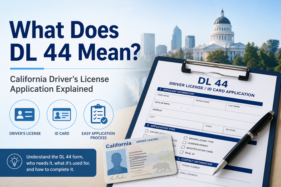 Illustration of the California DL 44 driver's license application process