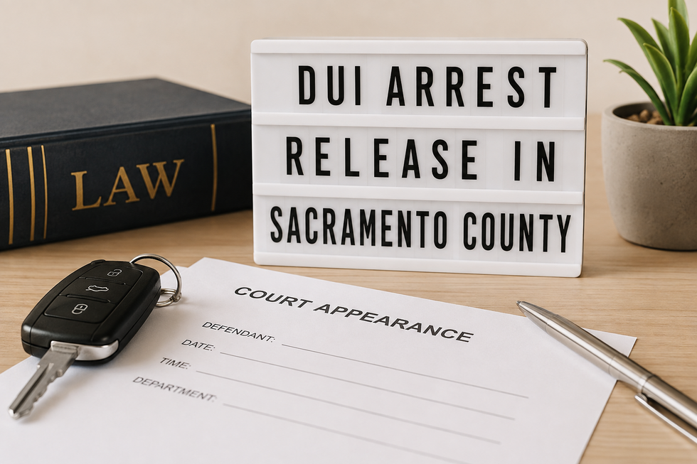 DUI arrest release in Sacramento County with bail booking and court paperwork