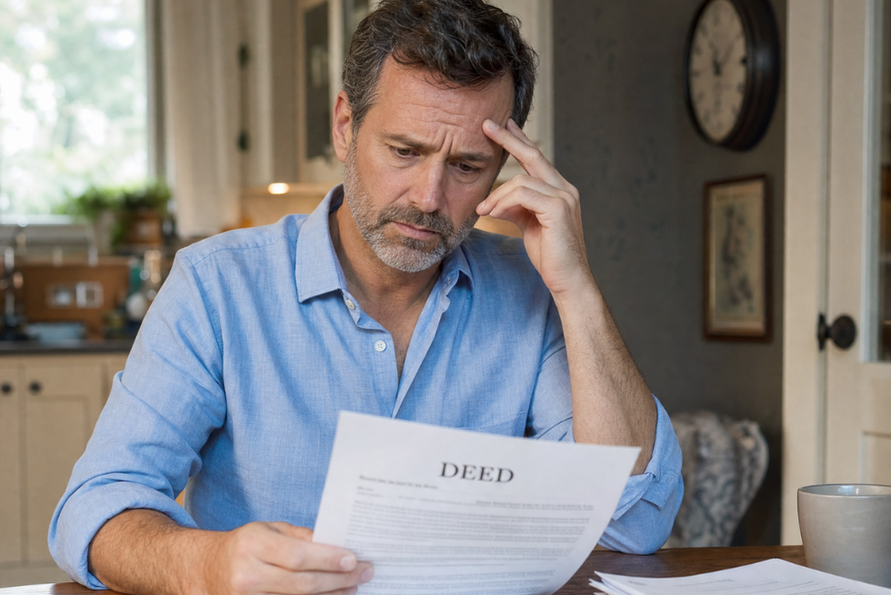 concerned man looking at deed concept