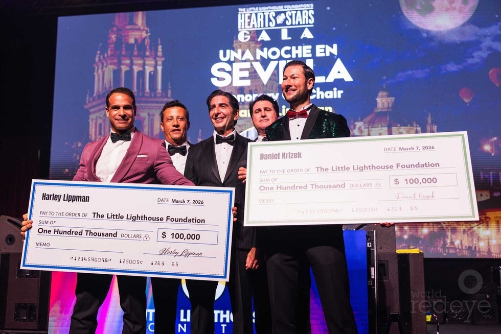 Rob Sena, Charlie Venturi, Harley Lippman, Aaron Resnick and Daniel Krizek at the 2026 Hearts and Stars Gala at MANA Wynwood.