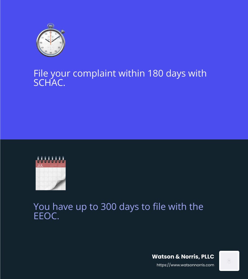 Filing Deadlines for Discrimination Claims - workplace discrimination attorney infographic 2_facts_emoji_blue