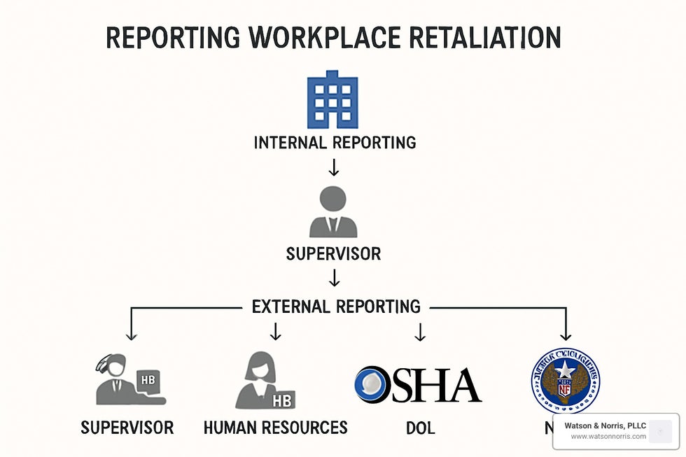 flowchart showing different reporting paths for workplace retaliation - how to report retaliation in the workplace