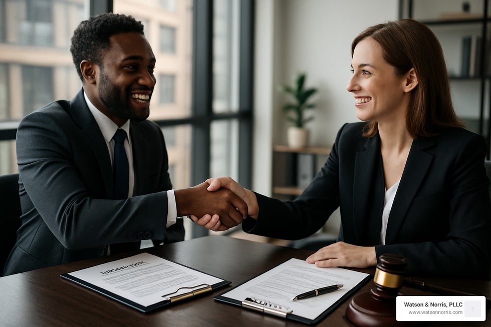 Successful employment law settlement handshake - Gulfport employment law attorney
