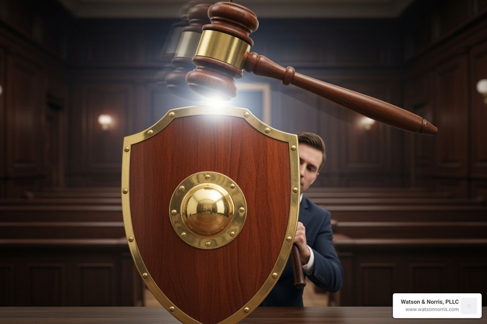 shield protecting an employee from a gavel - wrongful termination at will employment