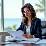 In the image, attorney Diane Zimmerman is diligently researching a hurricane claim for her client, who appears satisfied while surrounded by the scenic backdrop of Bradenton, Florida. This scene reflects the importance of having a skilled hurricane damage lawyer to navigate the complexities of insurance claims and ensure fair compensation for property damage.