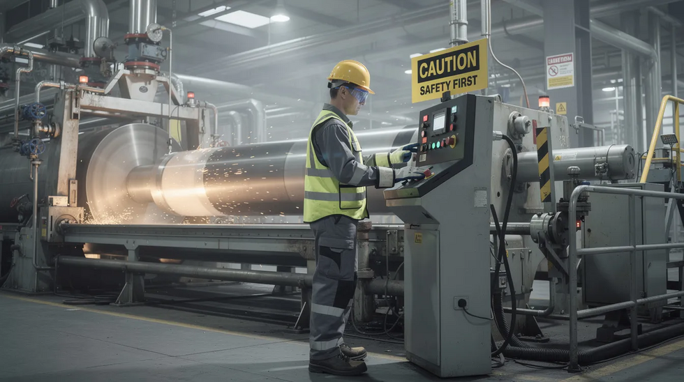 An industrial worker is seen wearing safety goggles and protective gloves while operating machinery in a facility, emphasizing the importance of safety in physically demanding jobs. This image highlights the need for proper medical treatment and workers compensation benefits in case of workplace injuries, such as repetitive motion injuries or equipment malfunctions.