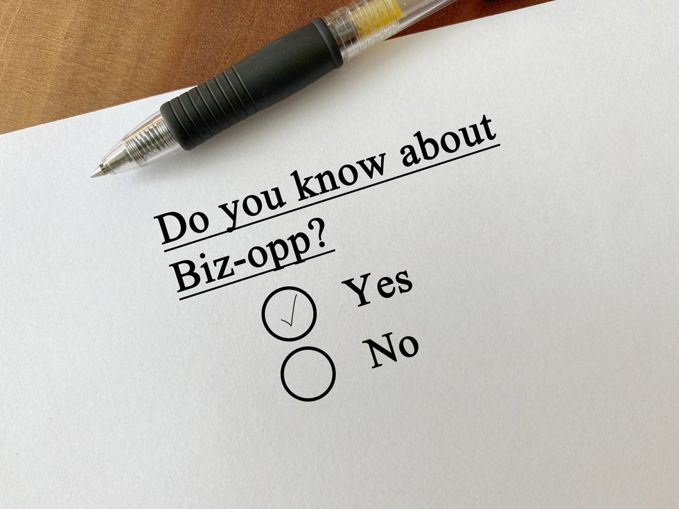 "Image showing a checkbox with question about knowledge of Biz Opp."