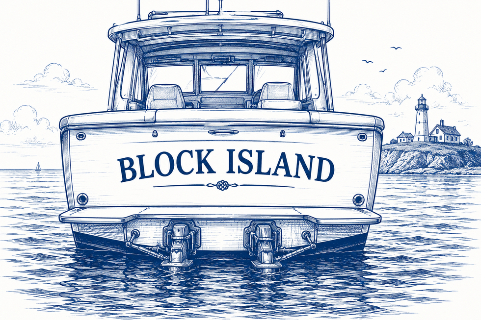 Block Island Boat Accident Lawyer maritime injury and boating accident illustration featuring a vessel transom in Rhode Island waters
