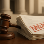 Gavel resting on dismissed court documents, symbolizing criminal charges being dropped