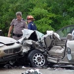 police and fireman checking a serious car accident