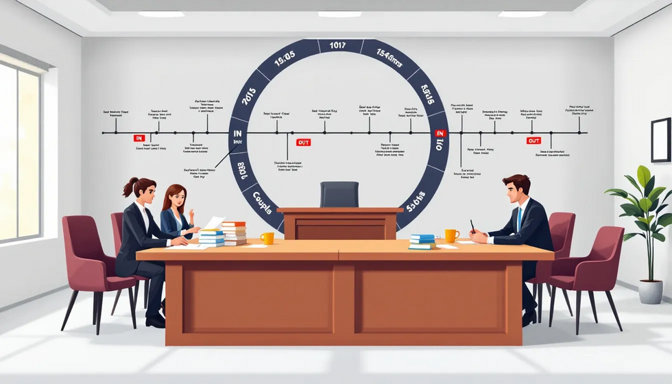 A courtroom scene depicting a contested divorce hearing, illustrating the complexities involved.
