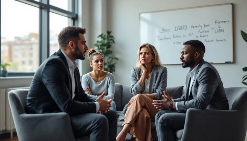 A family law attorney consulting with LGBTQ clients about their legal rights.