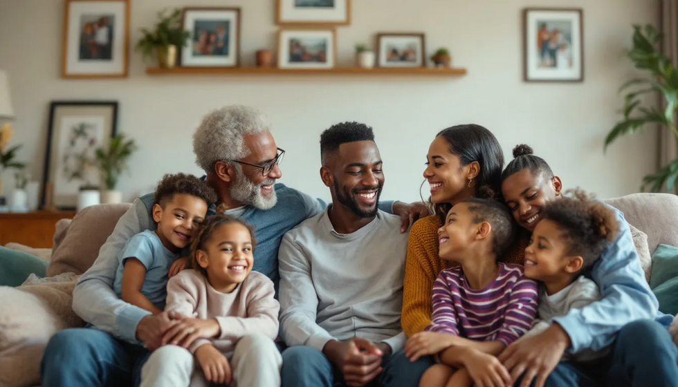 A family gathering that includes LGBTQ parents and their children, showcasing the importance of grandparents' rights.