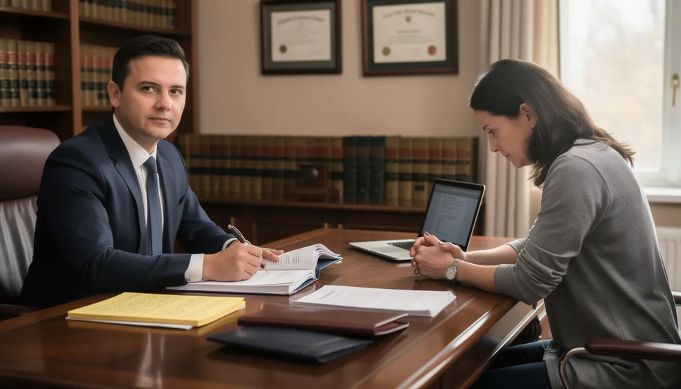 In a professional office setting, an attorney is engaged in a serious discussion with a concerned parent, surrounded by documents related to a child protective services (CPS) case. The atmosphere reflects the urgency of the CPS investigation process and the parent's need for legal representation to address safety concerns regarding their child's welfare.