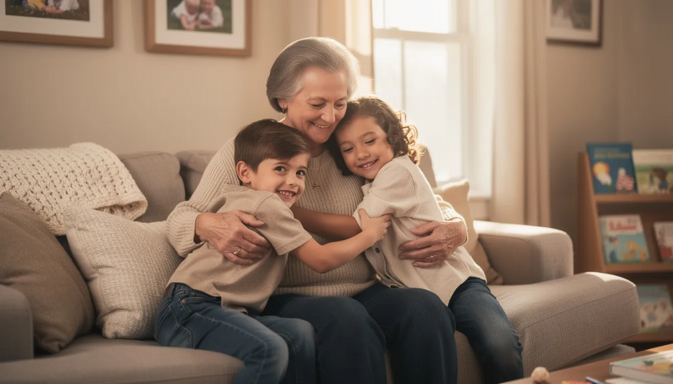 A grandparent lovingly embraces their grandchildren in a cozy home, symbolizing a safe and stable environment that fosters family bonds. This touching moment highlights the importance of protective services and the efforts to ensure children's safety in light of cps cases and investigations.