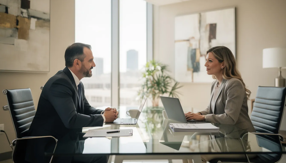 A professional attorney is meeting with a client in a modern office in Houston, discussing important legal matters related to the divorce process, including child custody and property division. The attorney, an experienced family law attorney, provides guidance on navigating the Texas uncontested divorce process, ensuring the client understands their options and rights.