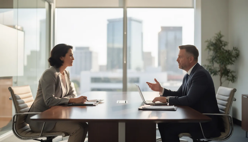 A professional parent consults with an experienced family law attorney in a modern Houston office, discussing legal options regarding child custody and potential relocation plans. The conversation focuses on the best interest of the child, considering existing custody orders and the implications of a proposed move on the child's well-being and relationship with the noncustodial parent.
