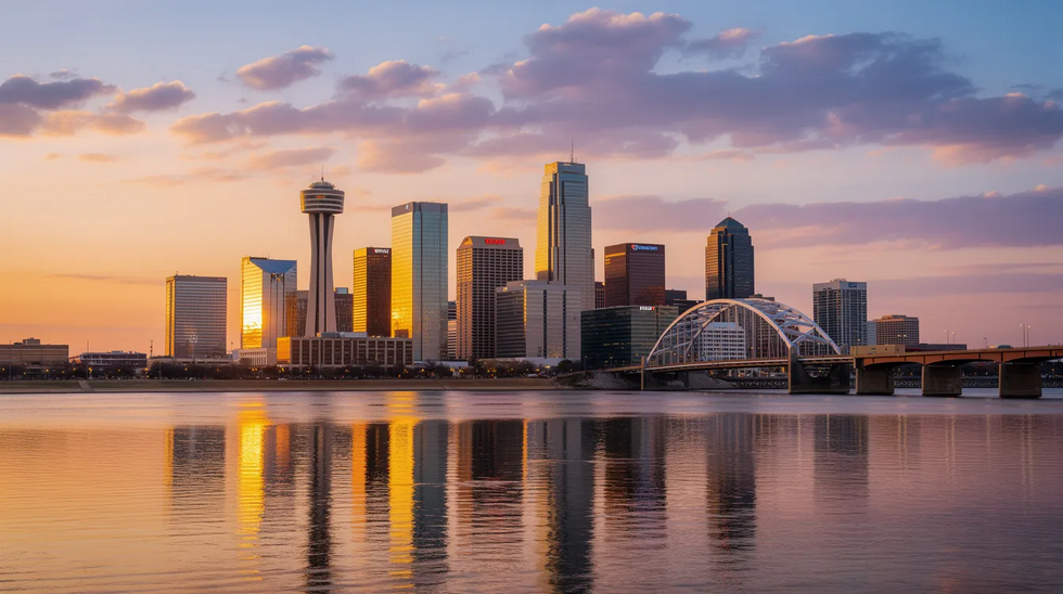The image captures the Dallas skyline at sunset, with vibrant hues of orange and purple illuminating the sky and scattered clouds adding depth to the scene. This picturesque view reflects the vibrant city life, where families navigate important issues like child support obligations and custody arrangements under Texas law.