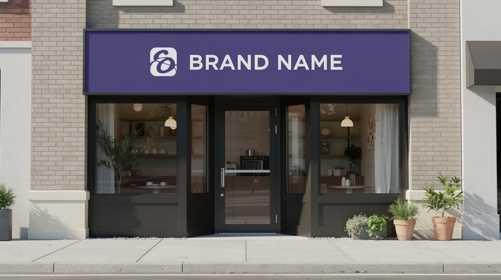 The image depicts a small business storefront featuring a distinctive branded sign above the entrance, highlighting the importance of brand identity and trademark protection for small business owners. This storefront symbolizes the legal ownership and exclusive rights that come with trademark registration, essential for safeguarding their products or services.
