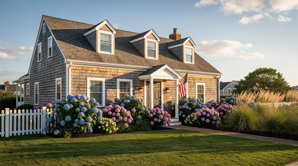 A classic Cape Cod shingled home stands gracefully amidst vibrant hydrangeas on a sunny summer day, symbolizing the charm of Massachusetts real estate. This picturesque scene reflects the importance of estate planning, where homeowners can protect their assets and manage their financial affairs effectively.