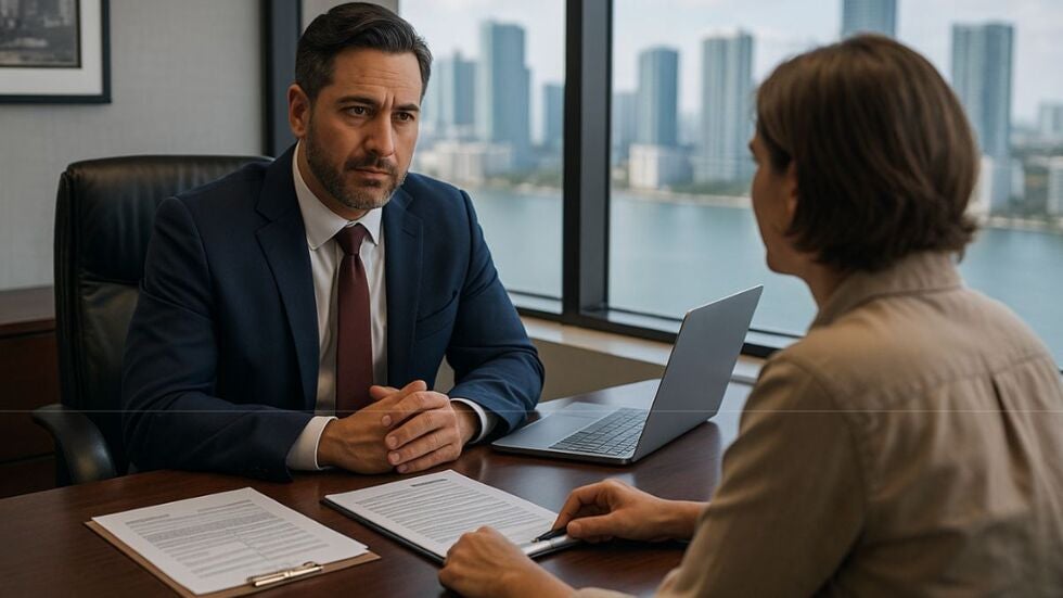 A woman is having a legal consultation with a domestic violence lawyer