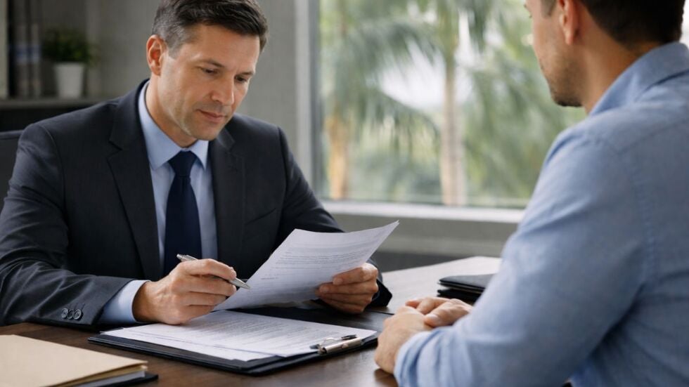 Florida family law attorney reviewing a name change petition with an adult client in an office